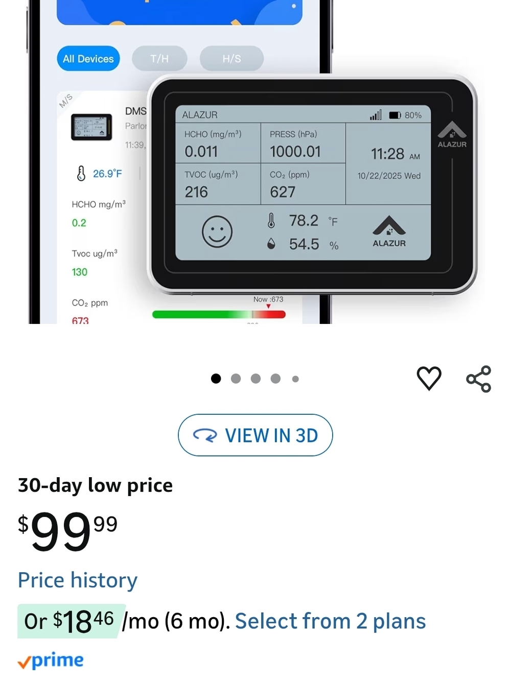 ALAZUR Indoor Air Quality Monitor - Black/Grey Display